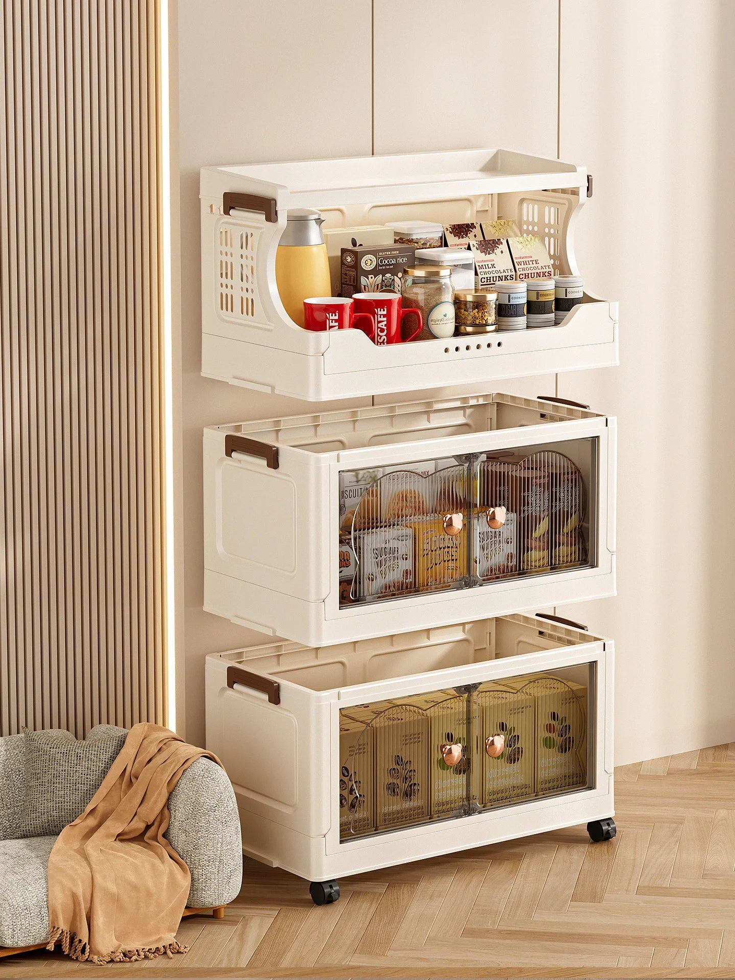 Snack storage shelf, large floor cart for the living room, toy organizing folding cabinet, movable household storage box
